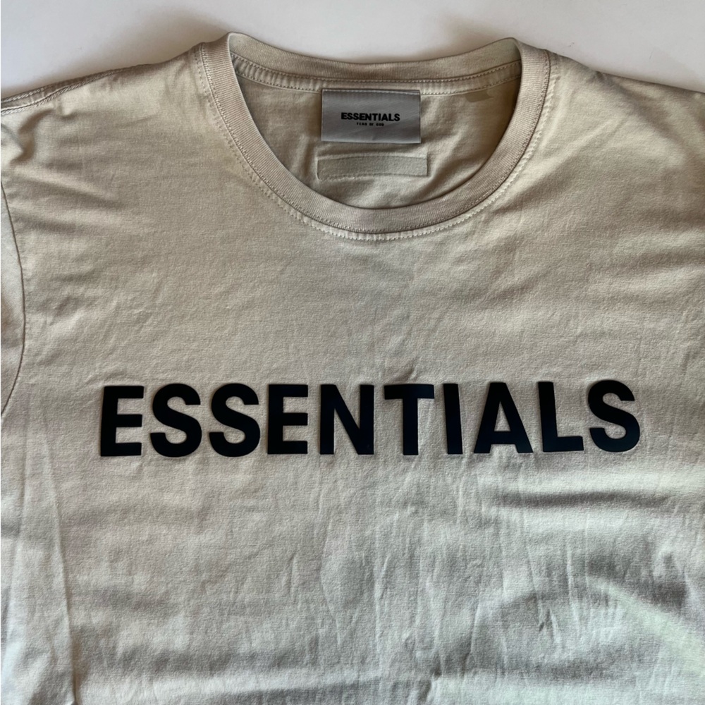 Essentials Beige Tee with Black Lettering - Picture 3 of 7